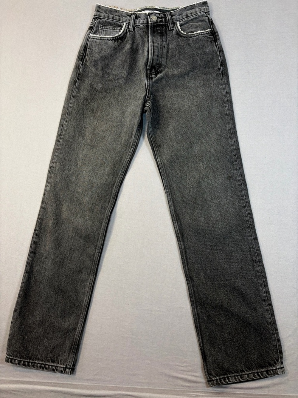 Reformation Stardust High Rise Straight Jeans Ventura 26 Gray Crystal Trim